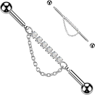 Industrial Barbell centered 6 crystal connector dangle chain
