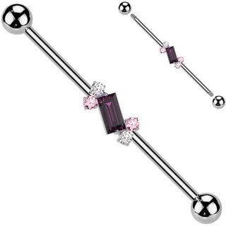 Industrial Barbell 4 round zirconias baguette cut zirconia