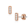 Stud Earring 316L Ear Studs Three Cubic Zirconia Set Square Bar 1 Pair