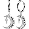 Earring Crescent Moon and Star Dangle with Cubic Zirconia 1 Pair
