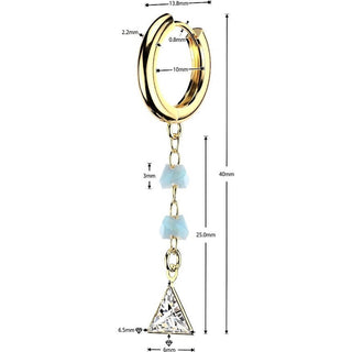 Earring Dangle with Turquoise Glass Beads and Triangle Cubic Zirconia 1 Pair