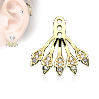 Attachment Earring Jacket Five Micro Paved Cubic Zirconia Leaves