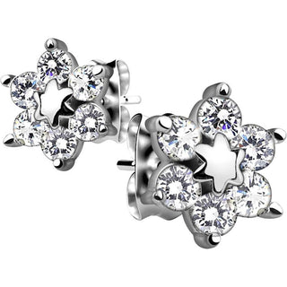 Silber 925 Ohrstecker Blumen Zirkonia