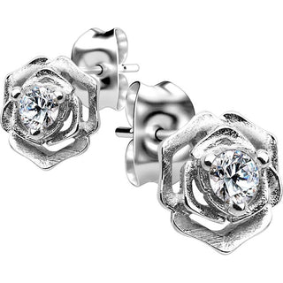 Silber 925 Ohrstecker Blume Zirkonia
