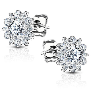 Silber 925 Ohrstecker Blume Zirkonia