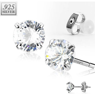Silver 925 Stud Earring Sterling Silver Martini Round Clear Cubic Zirconia Stud Earring 1 Pair