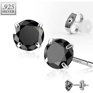 Silver 925 Stud Earring Sterling Silver Martini Round Clear Cubic Zirconia Stud Earring 1 Pair