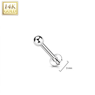 Solid Gold 14 Carat Labret Ball Push-In