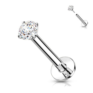 Solid Gold 14 Carat Labret Round Zirconia Push-In