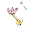 Solid Gold 14 Carat Labret Marquise 3 Zirconia Push-In