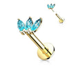 Solid Gold 14 Carat Labret Marquise 3 Zirconia Push-In