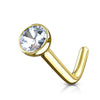 Solid Gold 14 Carat Nose L-Shape Zirconia Square