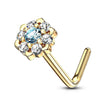 14 Karat Gold Nasenstecker L-Form Blume Zirkonia Gelbgold Weißgold