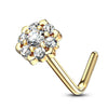 14 Karat Gold Nasenstecker L-Form Blume Zirkonia Gelbgold Weißgold