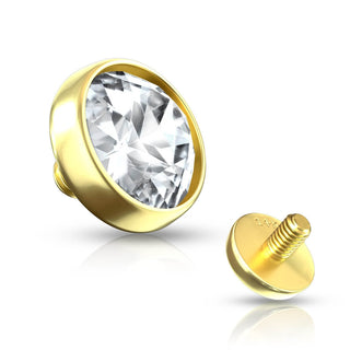 Solid Gold 14 Carat dermal anchor top flat dome zirconia Internally Threaded