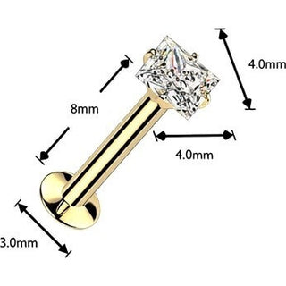 Labret prong setting square cubic zirconia Push-In