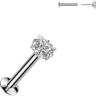 Labret prong setting square cubic zirconia Push-In
