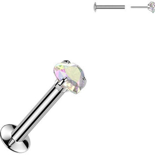 Labret prong setting heart cubic zirconia Push-In