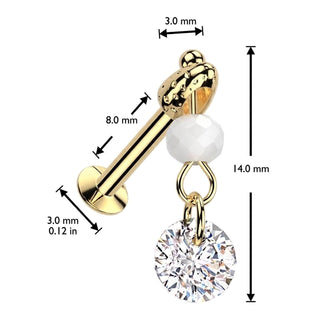 Glass Labret zirconia glass bead dangle Push-In