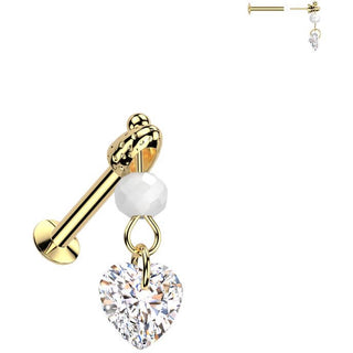 Glass Labret heart zirconia glass bead dangle Push-In