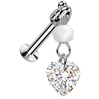 Glass Labret heart zirconia glass bead dangle Push-In