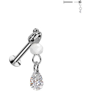 Glass Labret teardrop zirconia glass bead dangle Push-In