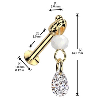 Glass Labret teardrop zirconia glass bead dangle Push-In