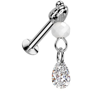 Glass Labret teardrop zirconia glass bead dangle Push-In