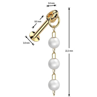 Labret triple pearl dangle Push-In