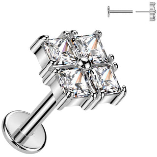 Labret square 4 zirconias Push-In