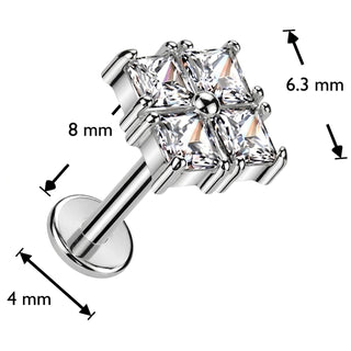 Labret square 4 zirconias Push-In