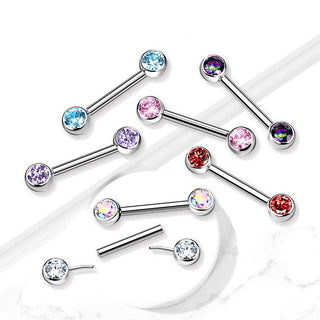 Titan Nippelpiercing Zirkonia Flach Push-In