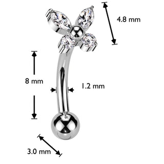 Titanium Curved Barbell butterfly zirconia Push-In