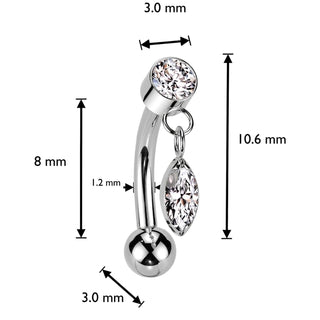 Titanium Curved Barbell dangle zirconia Push-In