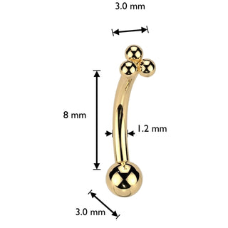 Titanium Curved Barbell 3 small balls Push-In