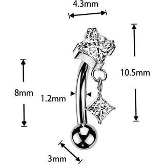 Titanium Curved Barbell prong setting zirconia cubic zirconia cubic zirconia dangle Push-In
