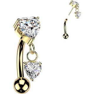 Titanium Curved Barbell prong setting heart cubic zirconia and heart cubic zirconia dangle Push-In