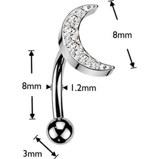 Titanium Curved Barbell 6 cnc setting cubic zirconia crescent moon Push-In