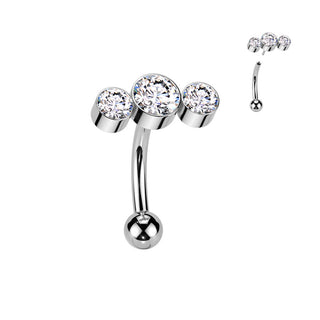 Titanium Curved Barbell three round zirconias bezel setting Push-In