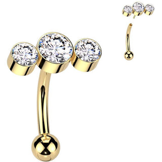 Titanium Curved Barbell three round zirconias bezel setting Push-In