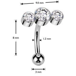 Titanium Curved Barbell three round zirconias bezel setting Push-In