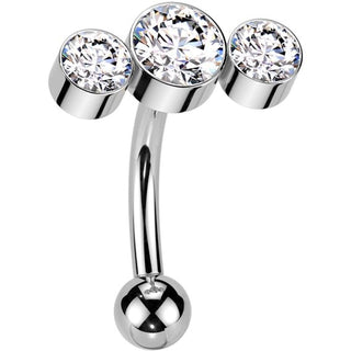 Titanium Curved Barbell three round zirconias bezel setting Push-In