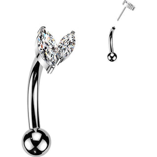 Titanium Curved Barbell double marquise cubic zirconia Push-In