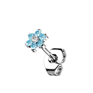 Titanium Stud Earring Titan Threadless Earring Stud Cubic Zirconia Flower Top
