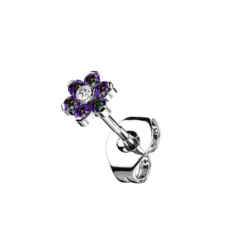Titanium Stud Earring Titan Threadless Earring Stud Cubic Zirconia Flower Top