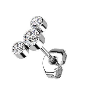 Titanium Stud Earring Titan Threadless Push In Earring Stud 3 Round Bezel Setting Cubic Zirconia Curve Top