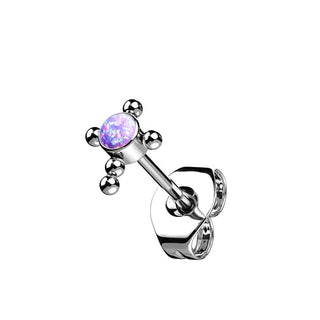 Titanium Stud Earring Cross Zirconia Opal Silver