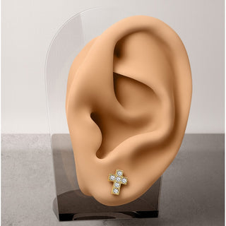 Titanium Stud Earring Cross Zirconia Gold Silver