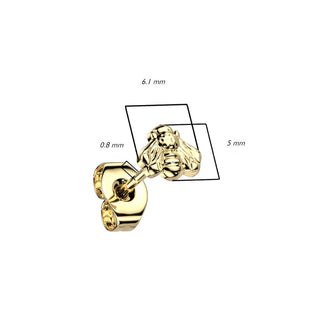 Titanium Stud Earring Bee Gold Silver