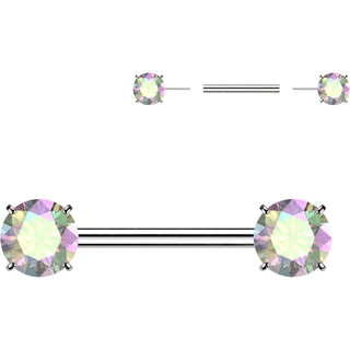 Titanium Nipple Piercing Prong Setting Cubic Zirconia Push-In